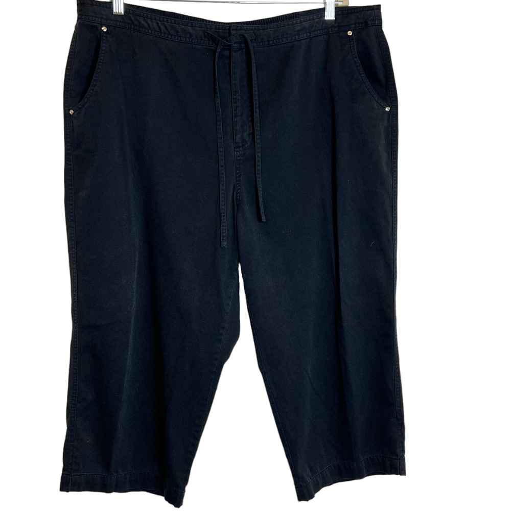 Croft & Barrow Womens Wide Leg Cropped Pants Size 20W Black Pockets Drawstring